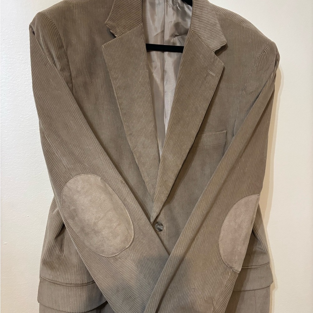 VTG Midtown Man Men’s Tan wide Cotton Corduroy Blazer w Faux Suede Elbow Patches